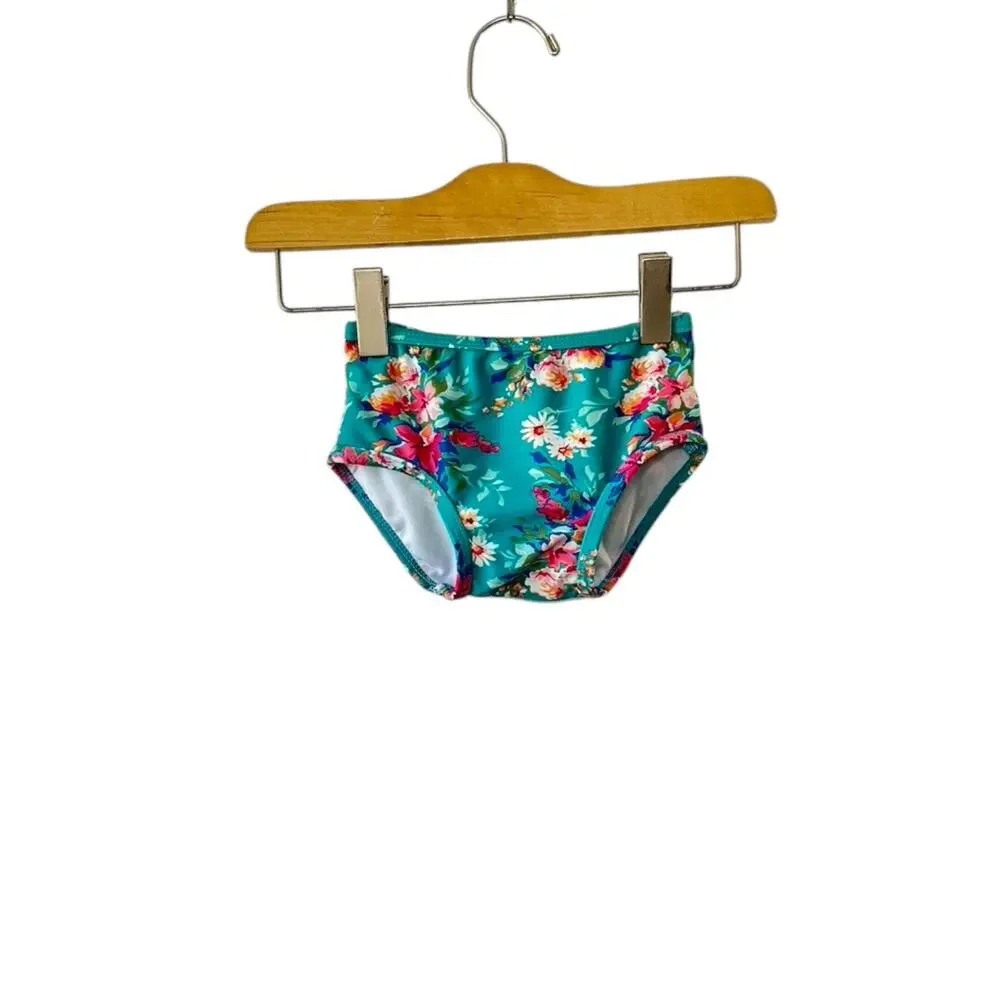 Ruffle Butts Aqua Floral Bikini Bottom With Ruffles on Back Sz 12-18 Months New